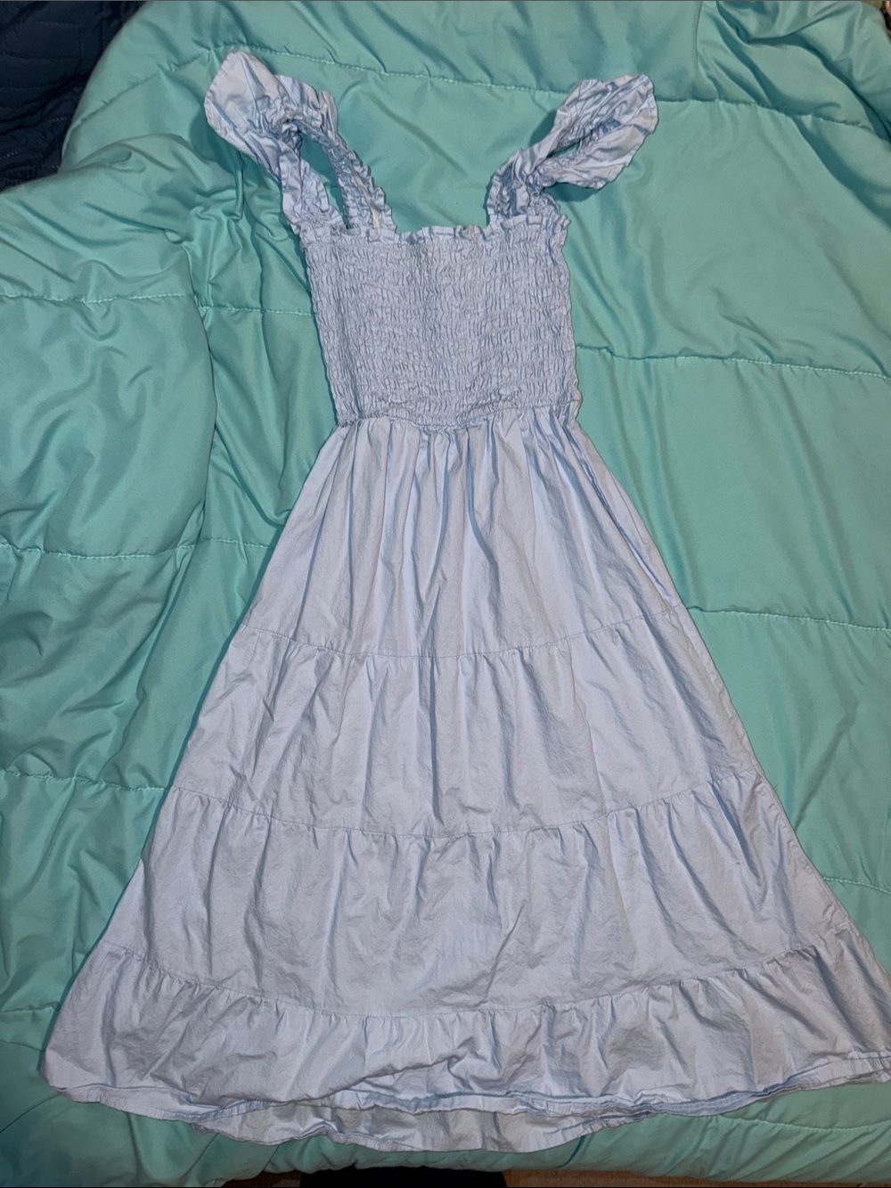 Light Blue Midi Sundress with Smocked Bodice